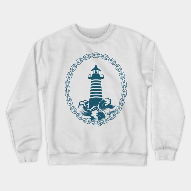 Lighthouse in Circle of Chains Engraving Crewneck Sweatshirt by devaleta